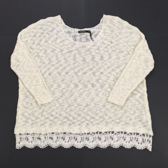 QED London ~ Sheer Lace Hem Drop Shoulder Cowlneck Sweater Pullover - Picture 2 of 11